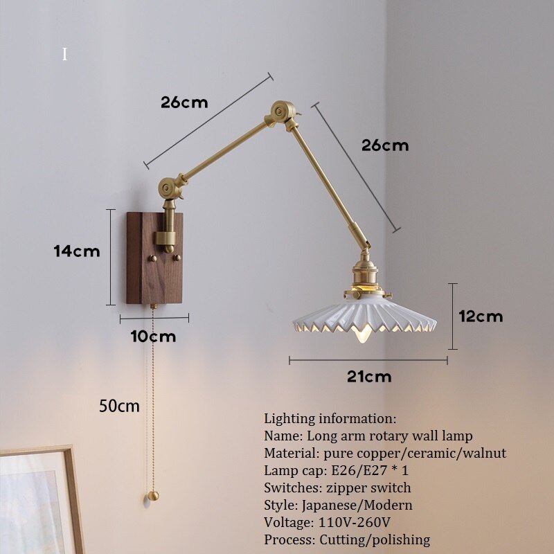 Japandi Style Swivel Brass Wall Lamp with Switch - Casatrail.com