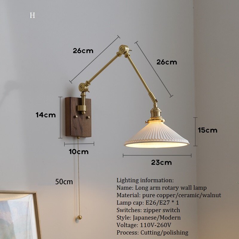 Japandi Style Swivel Brass Wall Lamp with Switch - Casatrail.com