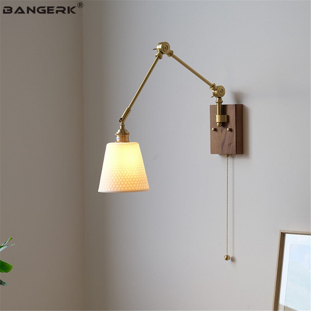 Japandi Style Swivel Brass Wall Lamp with Switch - Casatrail.com