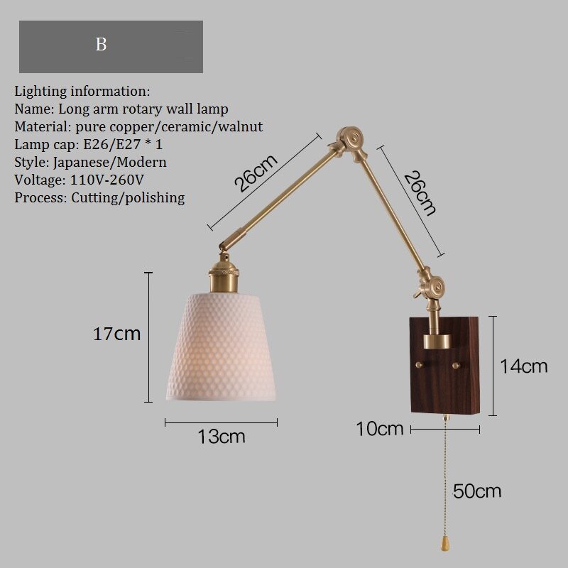 Japandi Style Swivel Brass Wall Lamp with Switch - Casatrail.com