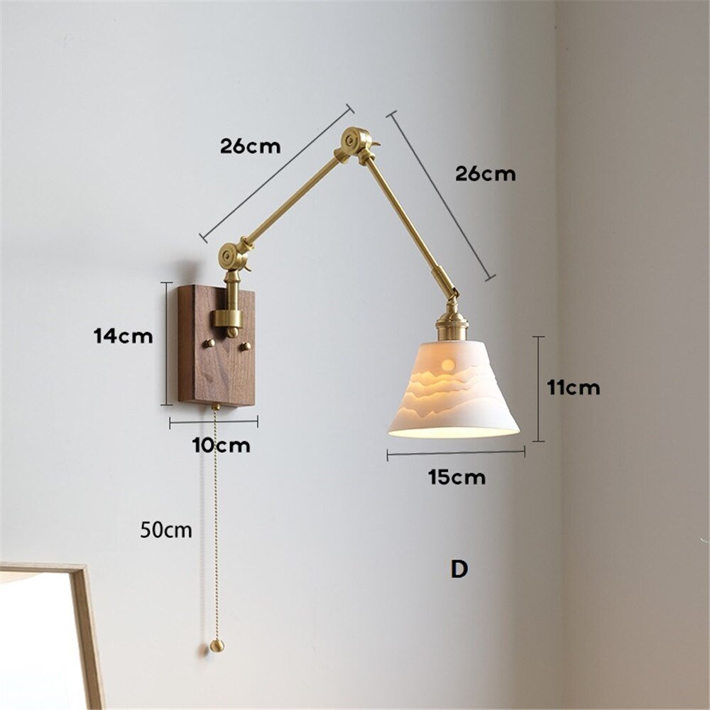 Japandi Style Swivel Brass Wall Lamp with Switch - Casatrail.com