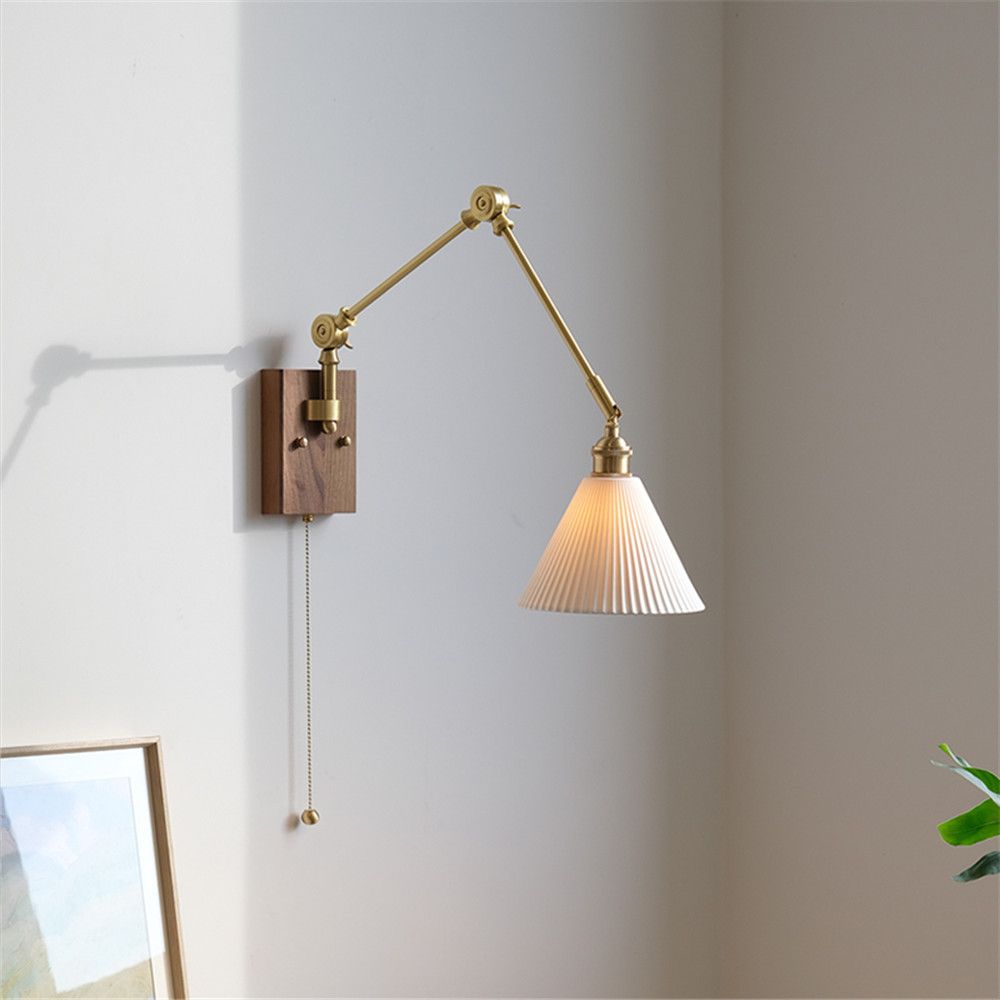 Japandi Style Swivel Brass Wall Lamp with Switch - Casatrail.com