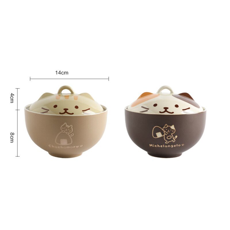 Japanese Cute Cat Ceramic Soup Bowl with Cover - Casatrail.com