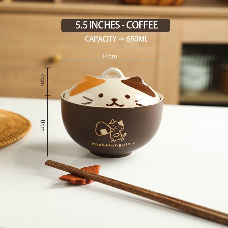 Japanese Cute Cat Ceramic Soup Bowl with Cover - Casatrail.com