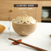 Thumbnail for Japanese Cute Cat Ceramic Soup Bowl with Cover - Casatrail.com