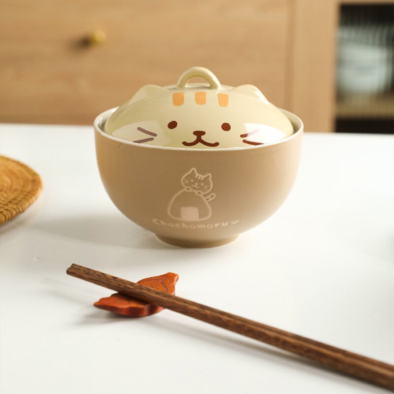 Japanese Cute Cat Ceramic Soup Bowl with Cover - Casatrail.com