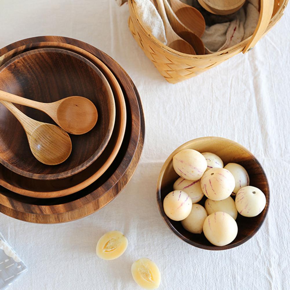 Japanese Round Wooden Fruit Salad Bowl - Casatrail.com