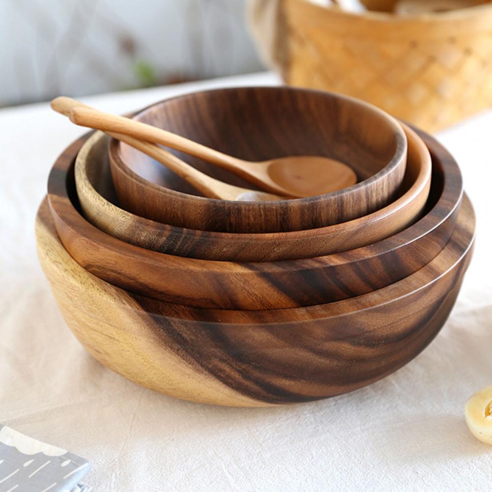 Japanese Round Wooden Fruit Salad Bowl - Casatrail.com