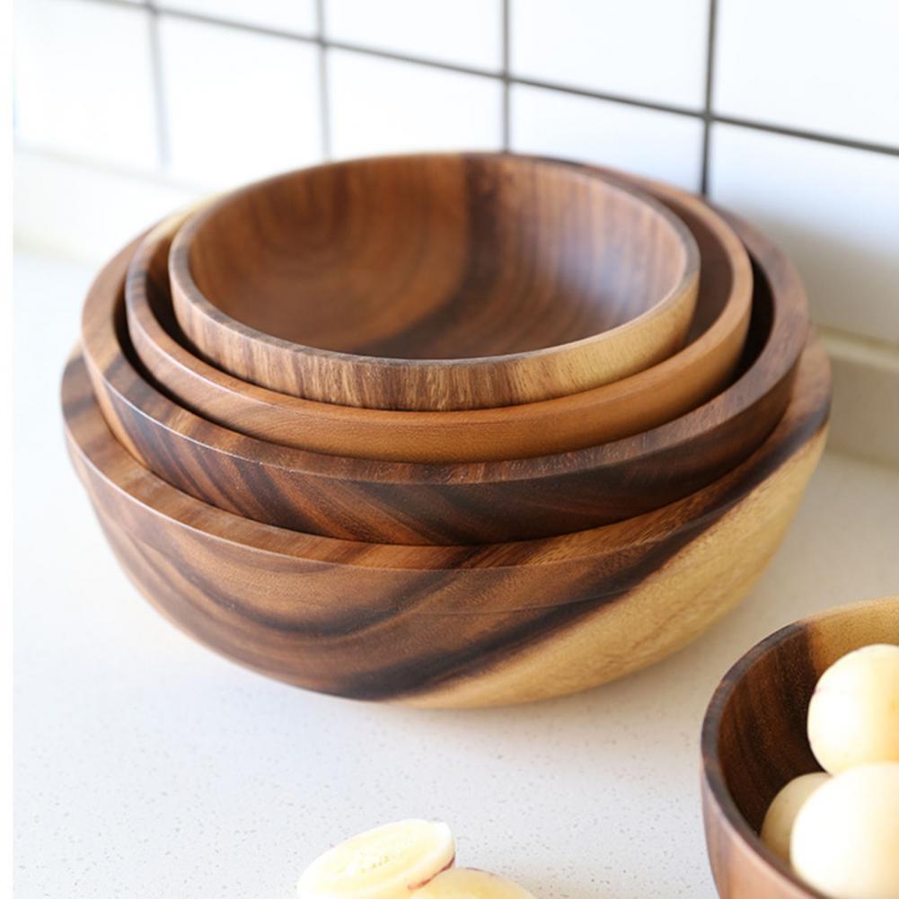 Japanese Round Wooden Fruit Salad Bowl - Casatrail.com