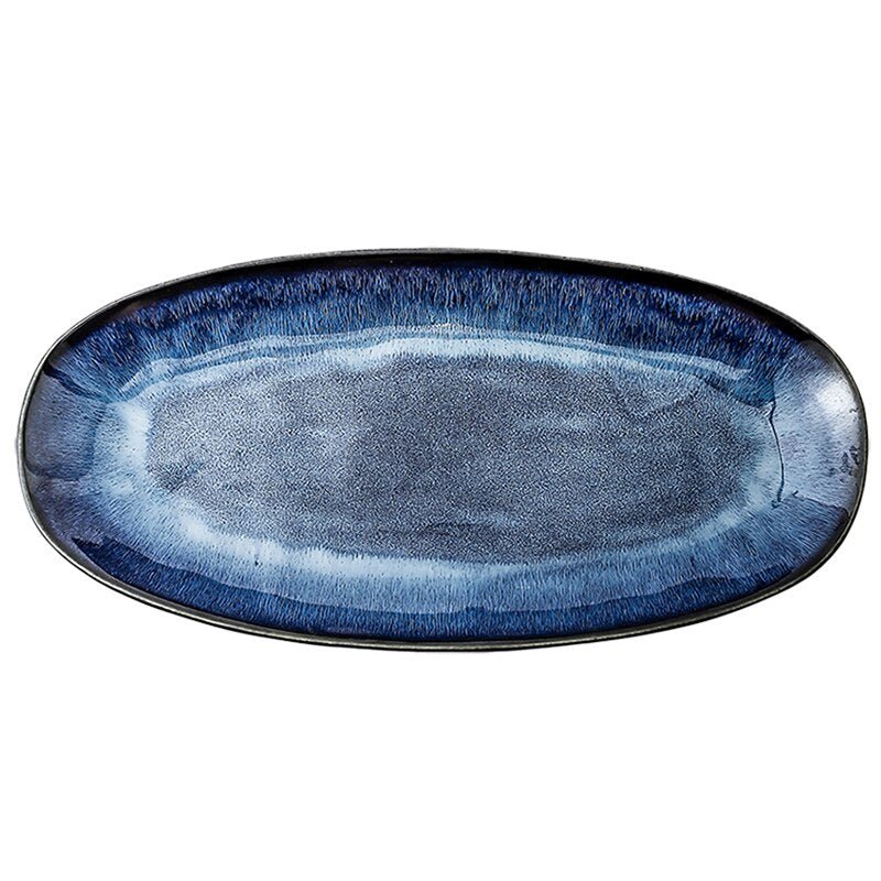 Japanese Style Kiln Cat Tye Blue Fish Plate - Casatrail.com