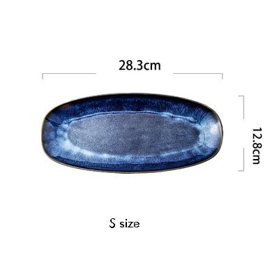 Japanese Style Kiln Cat Tye Blue Fish Plate - Casatrail.com