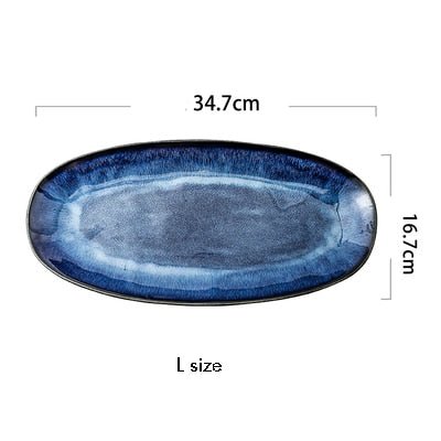 Japanese Style Kiln Cat Tye Blue Fish Plate - Casatrail.com