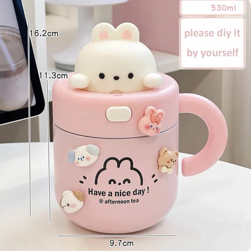 Kawaii Bear Thermal Insulated Tumbler With Lid - Casatrail.com