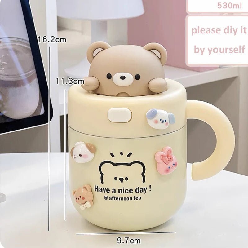 Kawaii Bear Thermal Insulated Tumbler With Lid - Casatrail.com