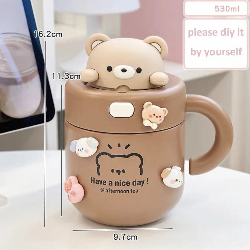 Kawaii Bear Thermal Insulated Tumbler With Lid - Casatrail.com