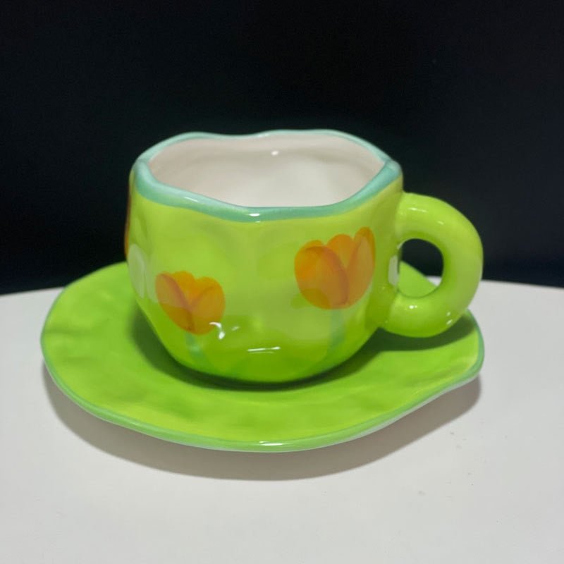 Kawaii Ceramic Mug - Handmade Flower Pattern - 300ml - Casatrail.com