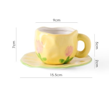 Kawaii Ceramic Mug - Handmade Flower Pattern - 300ml - Casatrail.com