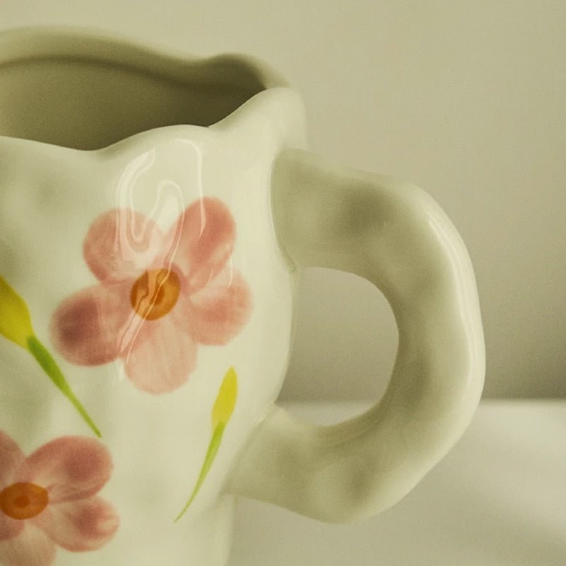 Kawaii Ceramic Mug - Handmade Flower Pattern - 300ml - Casatrail.com