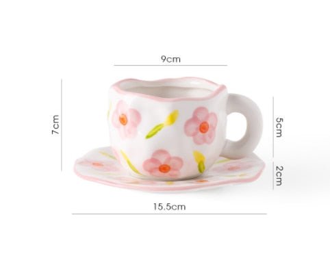 Kawaii Ceramic Mug - Handmade Flower Pattern - 300ml - Casatrail.com