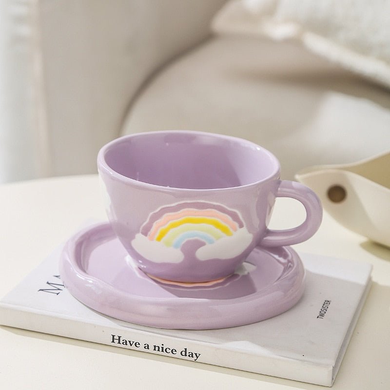 Kawaii Ceramic Mug - Handmade Flower Pattern - 300ml - Casatrail.com