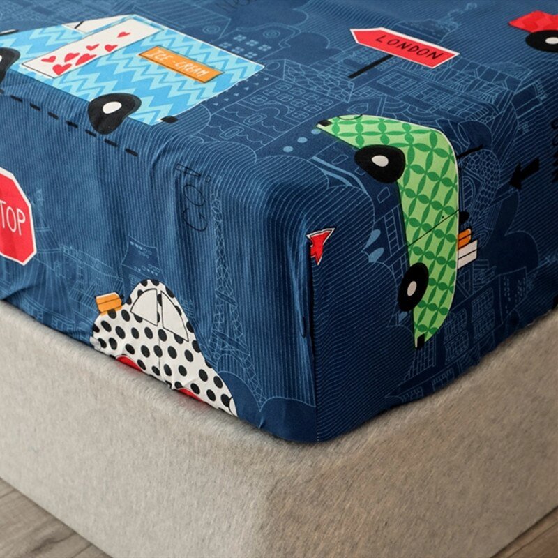 Kids Cartoon Cars Printed Fitted Bed Sheet with Pillowcase - Casatrail.com