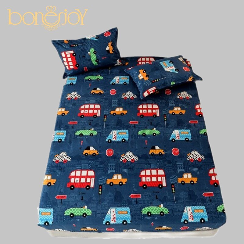 Kids Cartoon Cars Printed Fitted Bed Sheet with Pillowcase - Casatrail.com