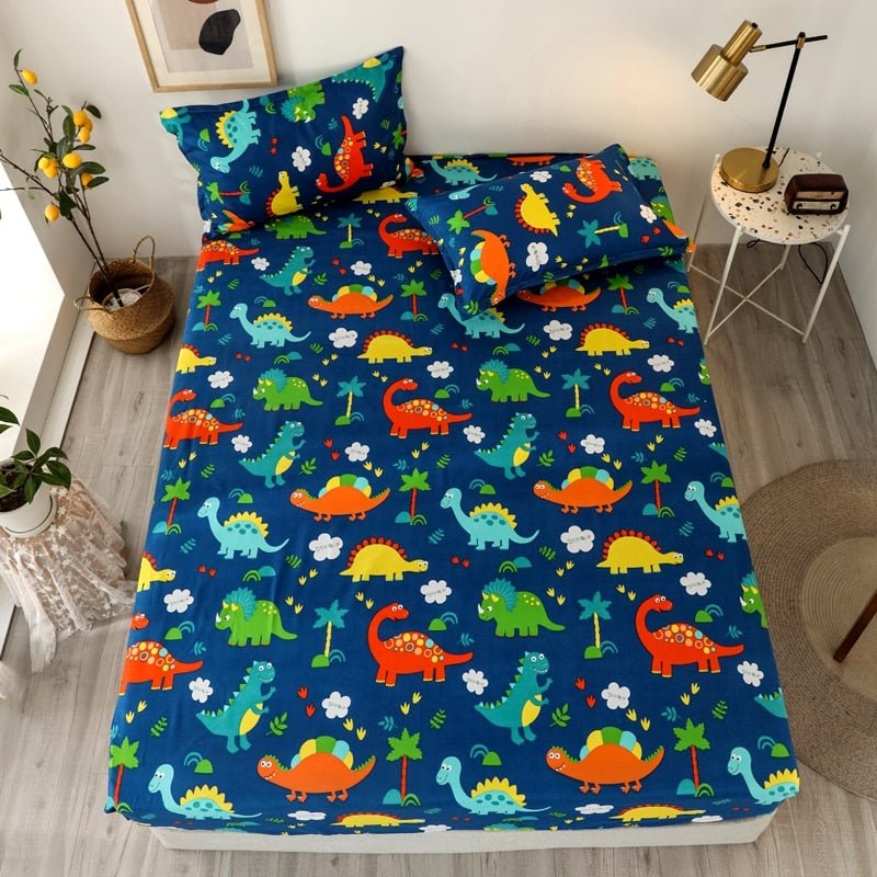 Kids Cartoon Cars Printed Fitted Bed Sheet with Pillowcase - Casatrail.com