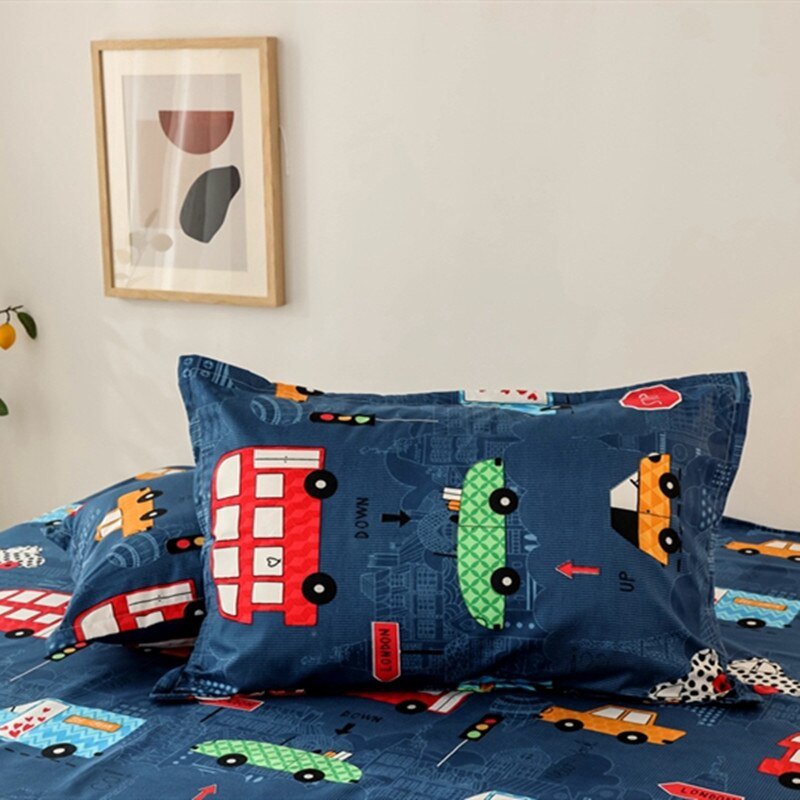 Kids Cartoon Cars Printed Fitted Bed Sheet with Pillowcase - Casatrail.com