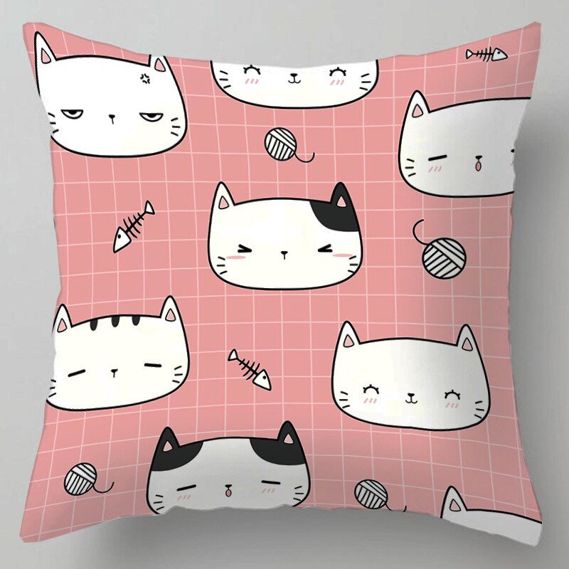 Kids Cute Cartoon Cat Print Plush Sofa Pillows - Casatrail.com