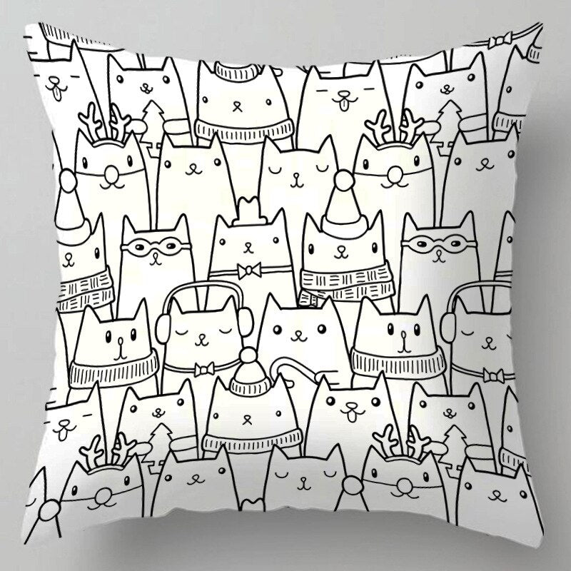 Kids Cute Cartoon Cat Print Plush Sofa Pillows - Casatrail.com