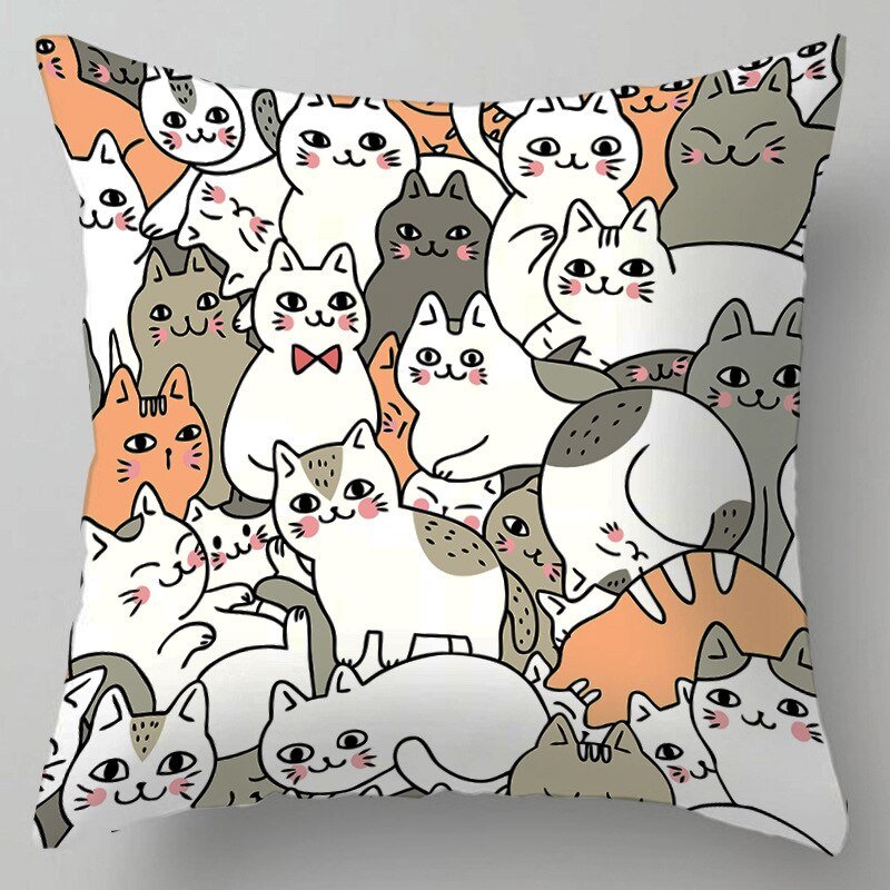 Kids Cute Cartoon Cat Print Plush Sofa Pillows - Casatrail.com