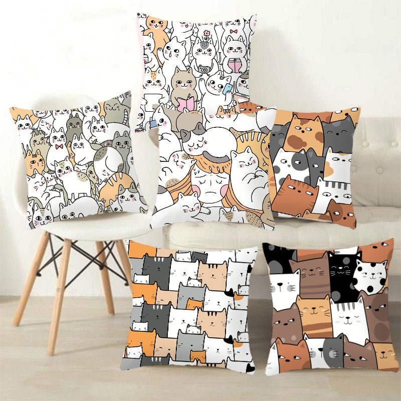 Kids Cute Cartoon Cat Print Plush Sofa Pillows - Casatrail.com