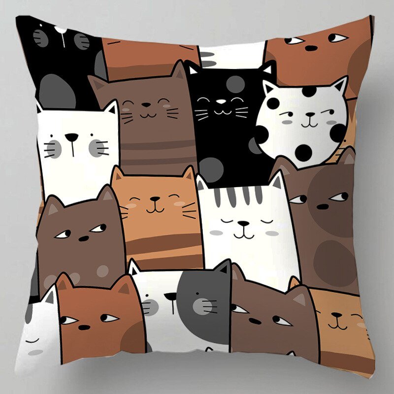 Kids Cute Cartoon Cat Print Plush Sofa Pillows - Casatrail.com