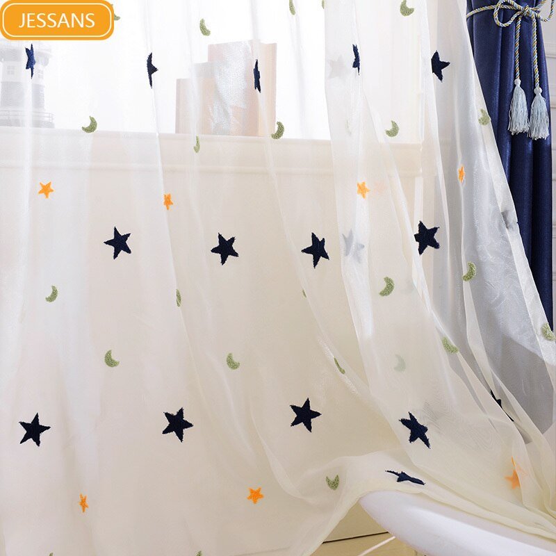 Kids Embroidered Star Moon Curtains - Casatrail.com