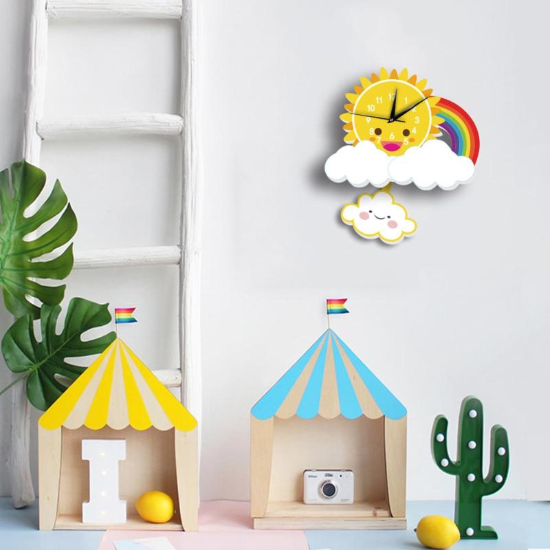 Kids Rainbow Pendulum Wall Clock Study Room Decor - Casatrail.com