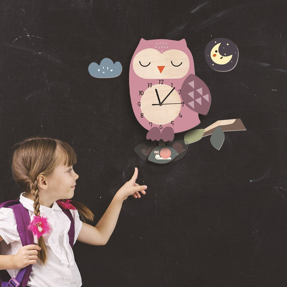 Kids Swing Watch Wall Clock with Cartoon Owl Design - Casatrail.com