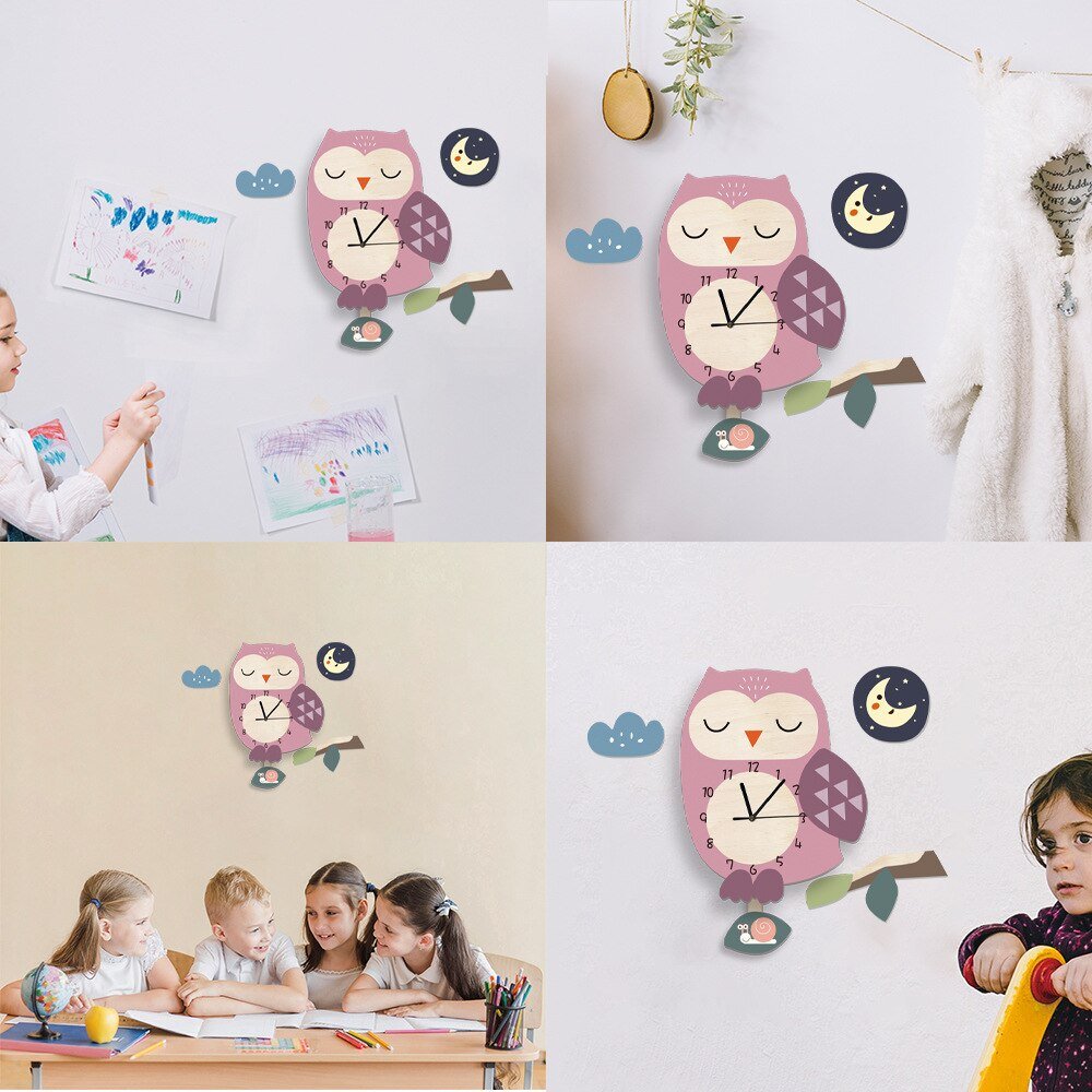 Kids Swing Watch Wall Clock with Cartoon Owl Design - Casatrail.com