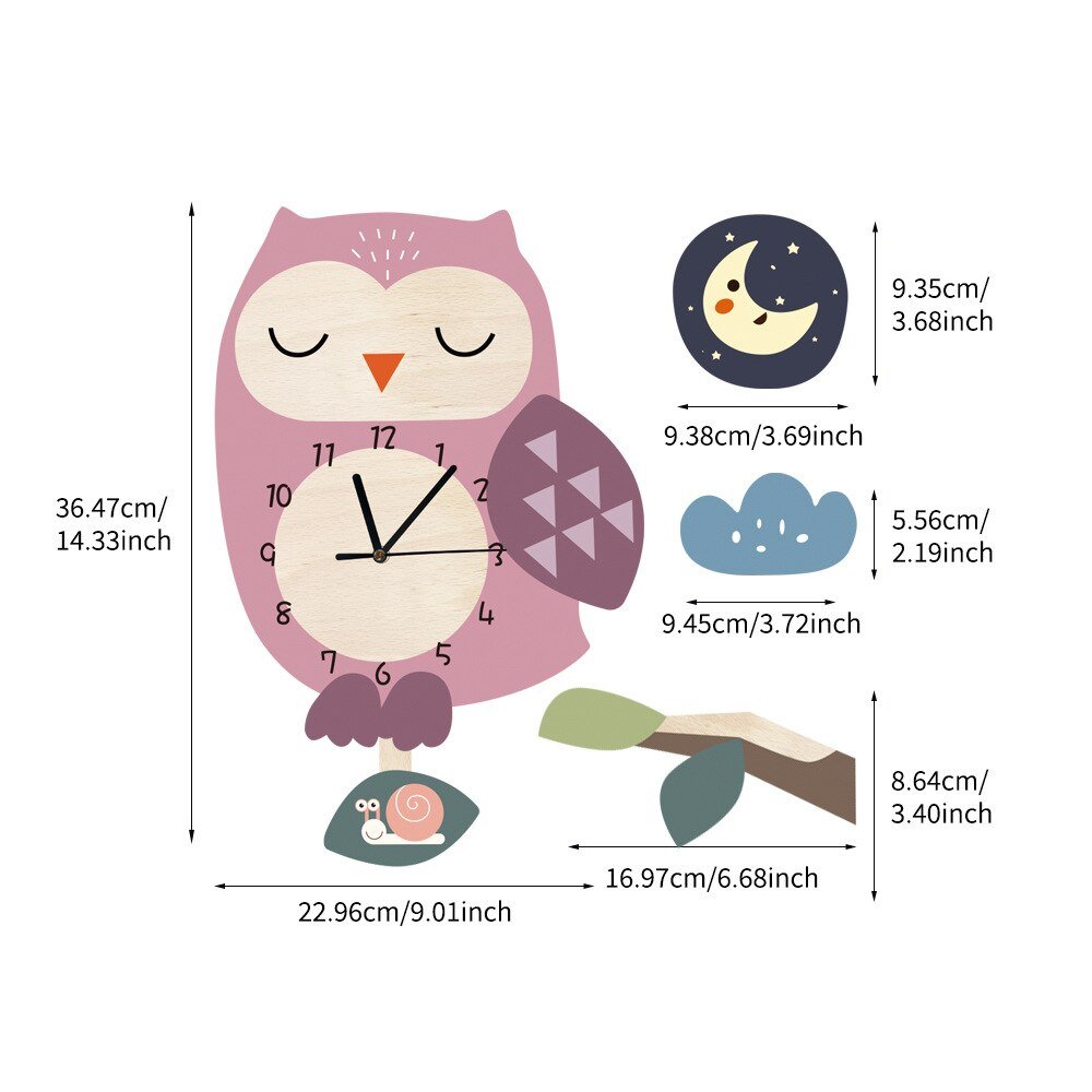 Kids Swing Watch Wall Clock with Cartoon Owl Design - Casatrail.com