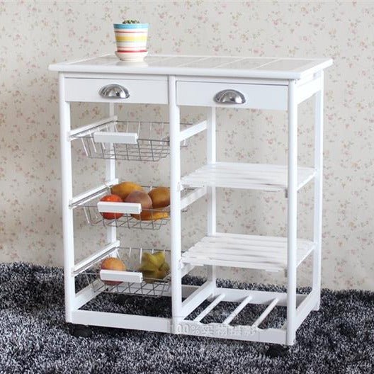 Kitchen Cart 2 - Drawer 3 - Basket 3 - Shelf Storage Rack - White - Casatrail.com