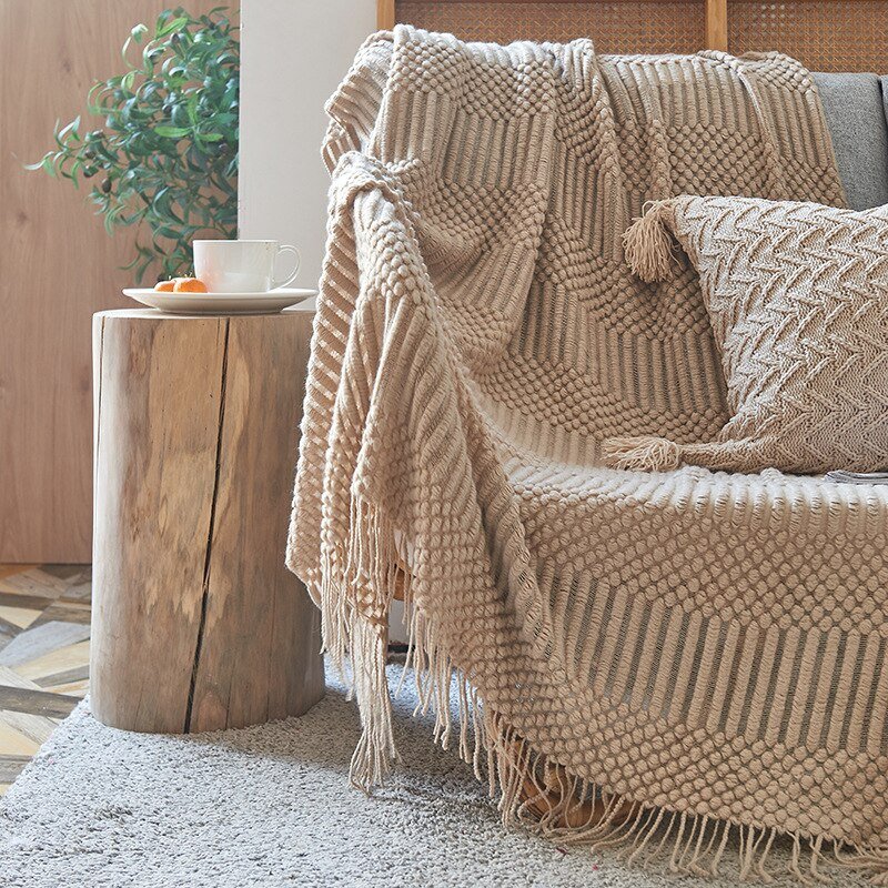 Knitted Blanket With Tassel - Casatrail.com