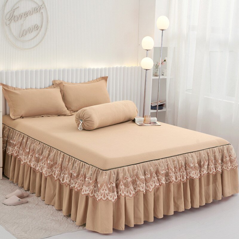 Lace Drop Bed Skirt with Cotton Bedspread for Princess Room - Casatrail.com