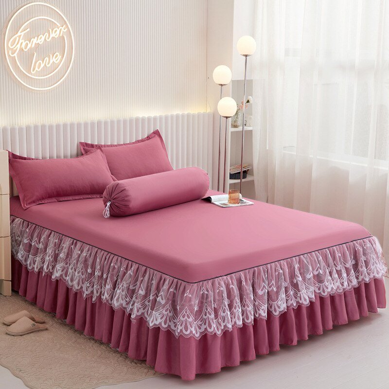 Lace Drop Bed Skirt with Cotton Bedspread for Princess Room - Casatrail.com