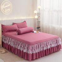 Thumbnail for Lace Drop Bed Skirt with Cotton Bedspread for Princess Room - Casatrail.com