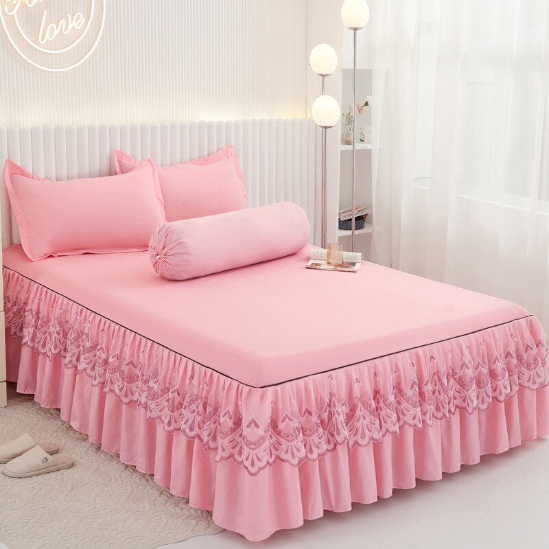 Lace Drop Bed Skirt with Cotton Bedspread for Princess Room - Casatrail.com