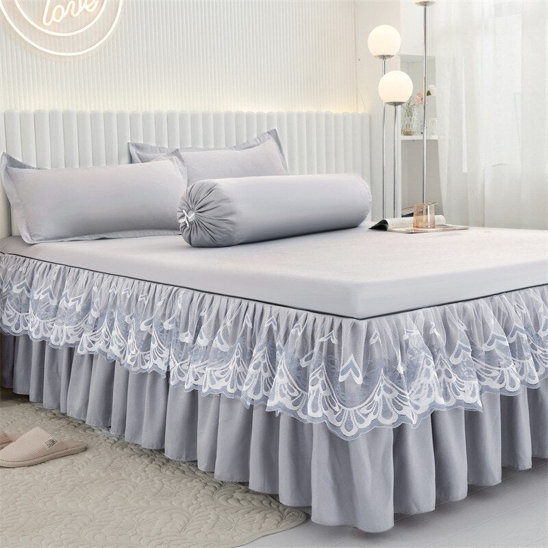 Lace Drop Bed Skirt with Cotton Bedspread for Princess Room - Casatrail.com