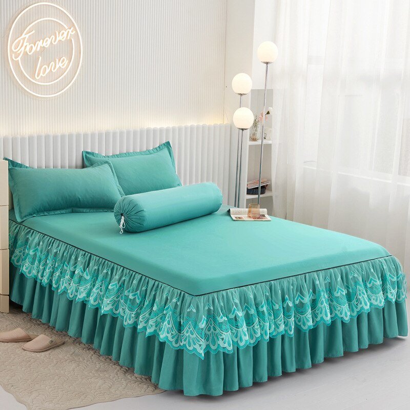 Lace Drop Bed Skirt with Cotton Bedspread for Princess Room - Casatrail.com