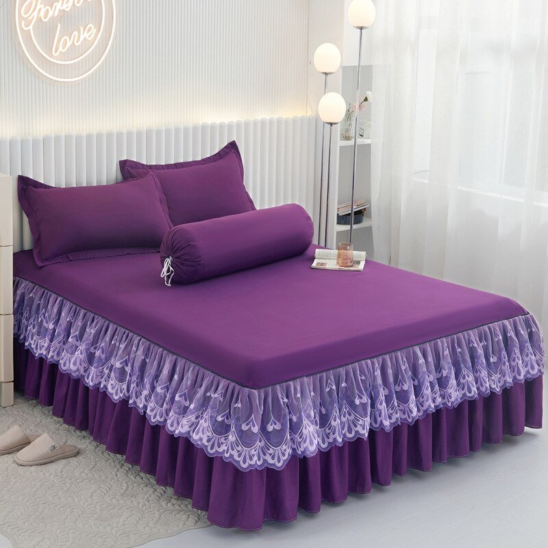 Lace Drop Bed Skirt with Cotton Bedspread for Princess Room - Casatrail.com