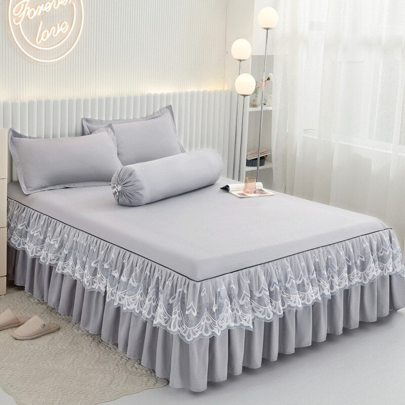 Lace Drop Bed Skirt with Cotton Bedspread for Princess Room - Casatrail.com