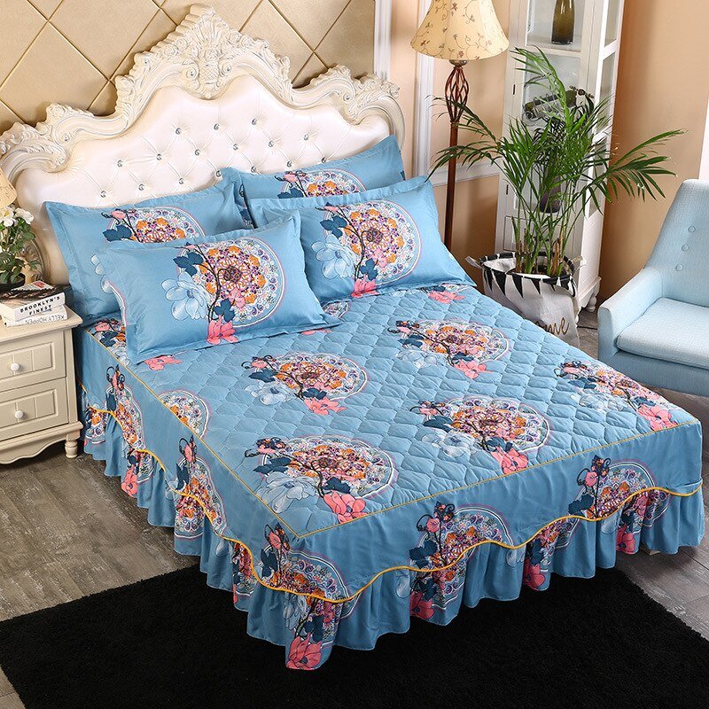 Lace Quilted Bed Skirt - Luxury King Size Bed Cover - Casatrail.com