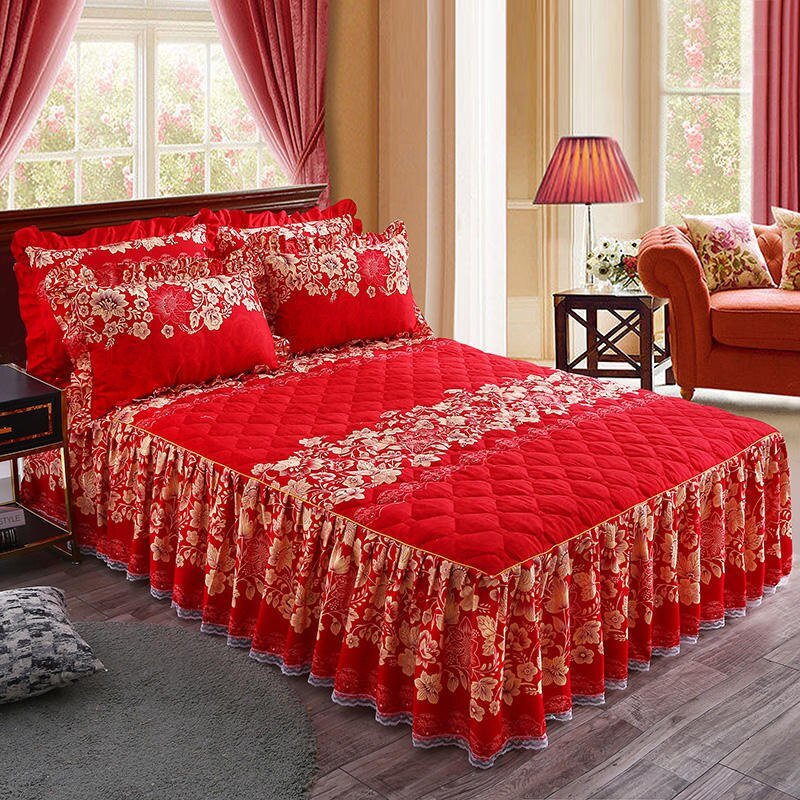 Lace Quilted Bed Skirt - Luxury King Size Bed Cover - Casatrail.com